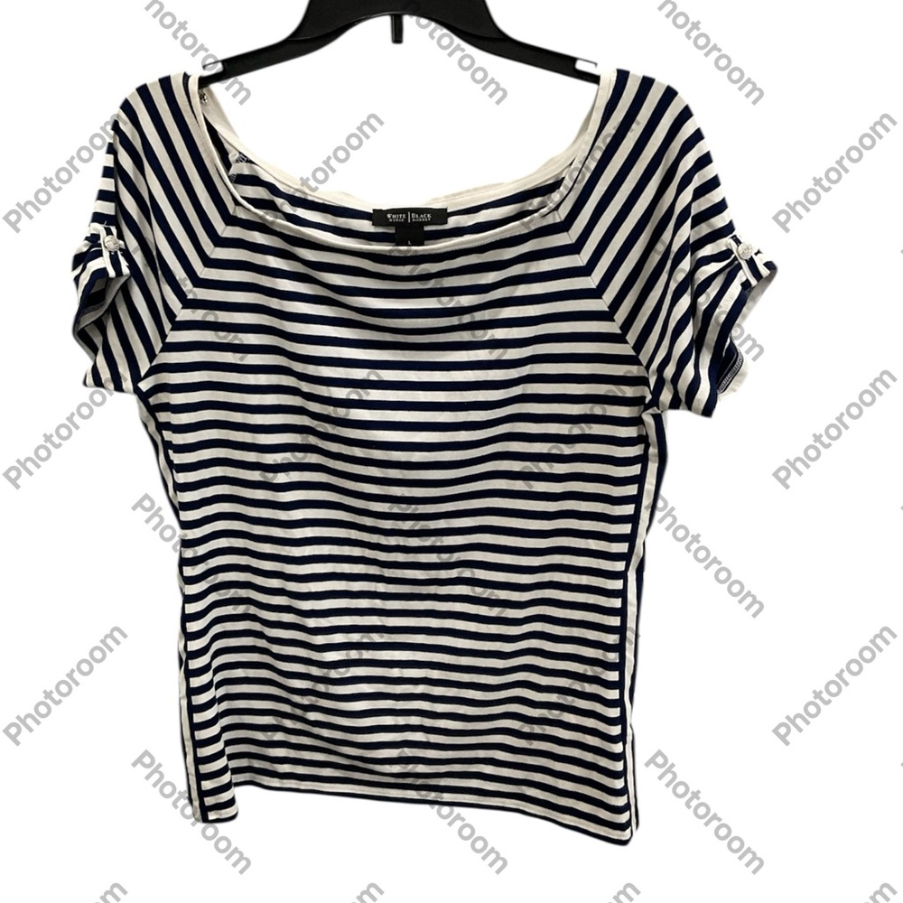 White House Black Market Blue and White fitted Short Sleeve Tee